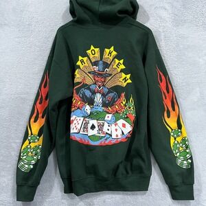 Rare Broken Promises Hoodie Men Large Gamble Devil Fire Green Full Zip Graphic